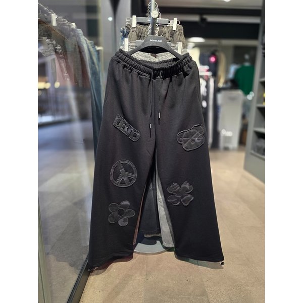 [시흥점] 패치자수 와이드 스트링팬츠(남여공용)/JGZZ80911BK