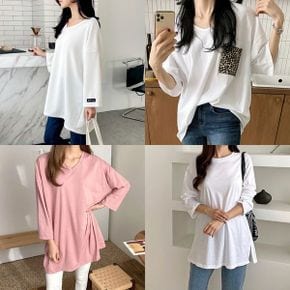 빅사이즈 롱 티셔츠 큰옷 코튼 브이넥 박스 호피 포켓_P354886761