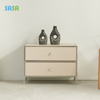 SASA 사사가구 해피 모던센츄리 700 모듈 2단 철제 2칸 거실 낮은서랍수납장 4colors