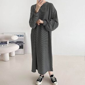 스트라이프 봄 가을 빅사이즈 롱 원피스 임부복 R074_P406336744