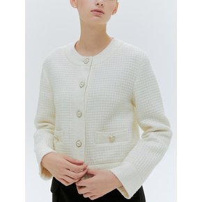 WAFFLE TWEED CARDIGAN JACKET [BLACK][IVORY]