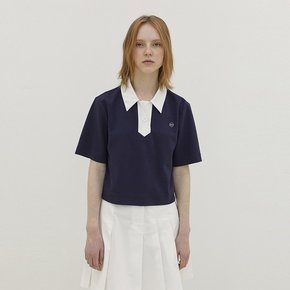 Open Collar Pique` T-Shirt_NAVY