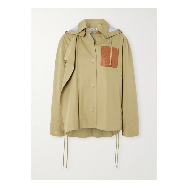 아나그램 후드 컷아웃 가죽 포플린 트리밍 코튼 개버딘 재킷 탠 브라운 1647597350671147