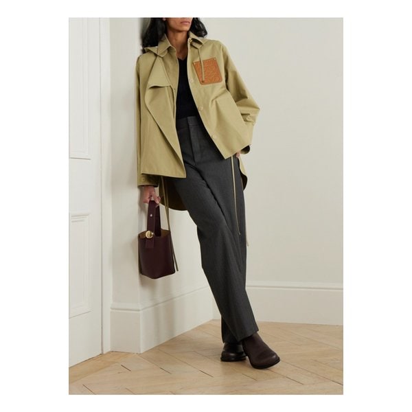 아나그램 후드 컷아웃 가죽 포플린 트리밍 코튼 개버딘 재킷 탠 브라운 1647597350671147