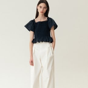 RESORT23 Smocking Ruffle Blouse Dark-Navy