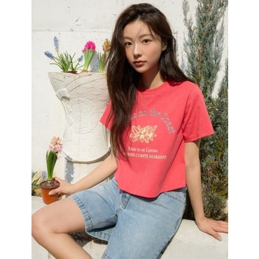 올리브데올리브 그래픽 포인트 크롭 반팔 티셔츠 OH5ME364
