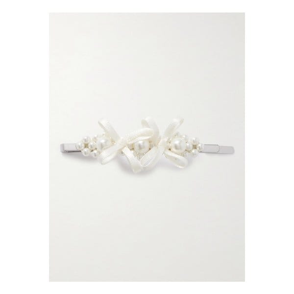 보우 디테일 실버톤 인조 진주 헤어 클립 아이보리 46376663162908773