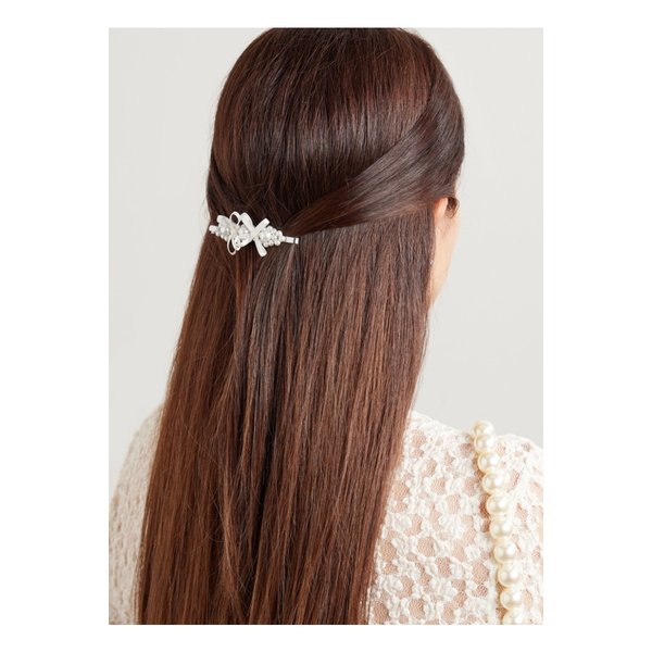 보우 디테일 실버톤 인조 진주 헤어 클립 아이보리 46376663162908773