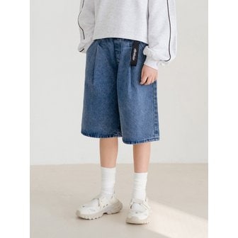 브렛테일러 미드블루 플리츠 버뮤다 데님