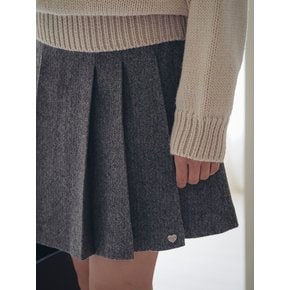 Herringbone wool pleats mini skirt_Charcoal