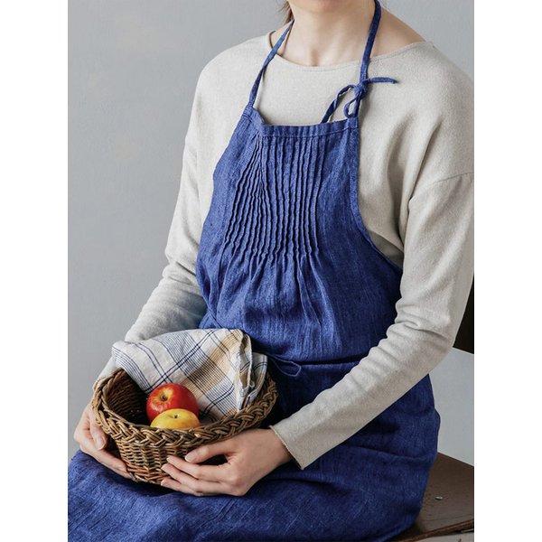 리투아니아 린넨 에이프런 앞치마 셔링 타입 (프러시안블루)