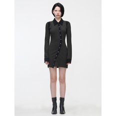 CORDUROY UNBALANCE CUT OUT SHIRT DRESS - BLACK