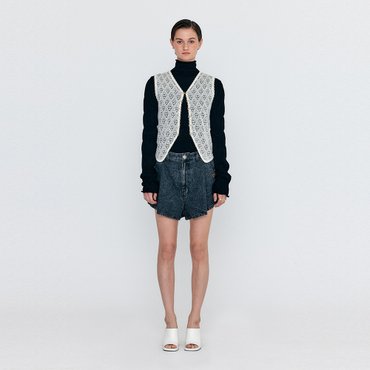 EENK WOCO Folded Front Denim Shorts - Grey