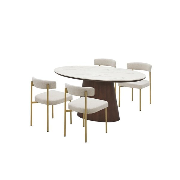 보테 세라믹 타원형식탁 4인세트 160cm 브라운_뉴헤링본체어4EA