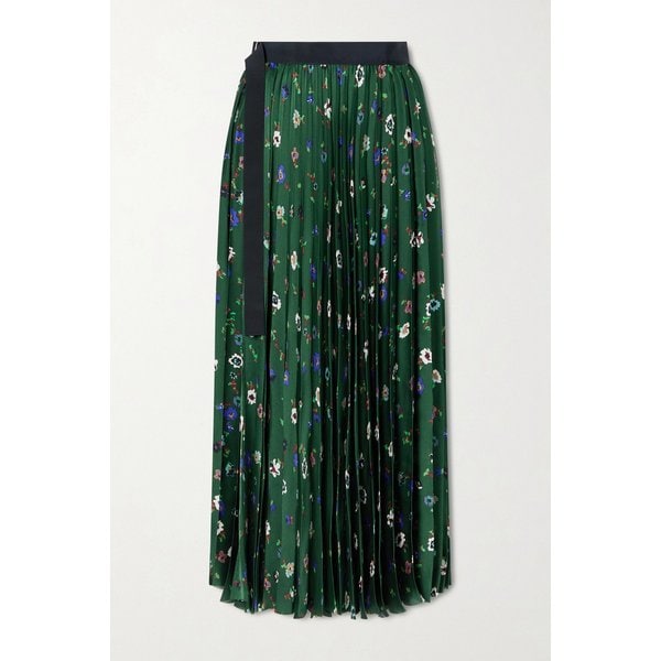 그로스그레인 트림 플리츠 플로럴 새틴 미디 스커트 46376663162958844