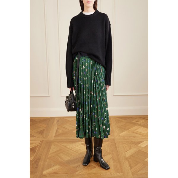 그로스그레인 트림 플리츠 플로럴 새틴 미디 스커트 46376663162958844