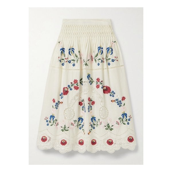 셀리아 브로드리 앙글레즈 코튼 리넨 혼방 미디 스커트 크림 46376663162873778