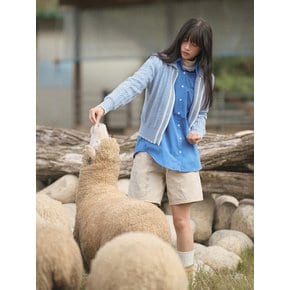 Wavy Collar Cable Merino Cardigan (Light Blue)