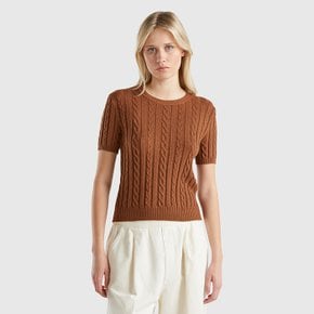 Cable short sleeve sweater_122PD10C77B5