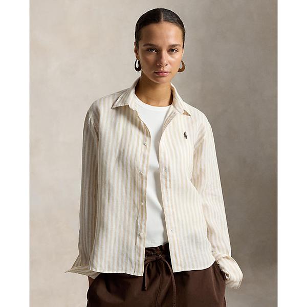 여성 와이드 크롭 깅엄 리넨 셔츠(WMPOSHTNDO21167999)