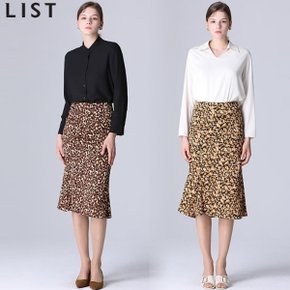 [리스트(LIST)] 사이드 슬릿 레오파드 플레어 스커트 (택가격 138000원)
