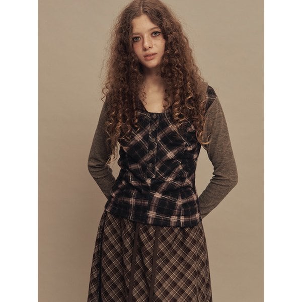 라비린스 체크 셔링 탑 브라운