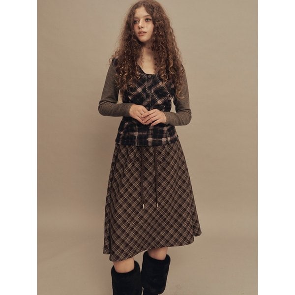 라비린스 체크 셔링 탑 브라운