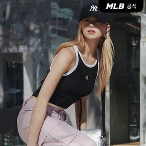 MLB [코리아공식] 여성 베이직 스몰로고 골지 링거 크롭 나시티 NY (Black)