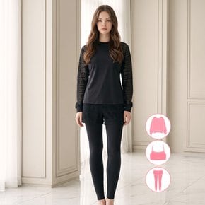 여성인 블랙 매쉬 래쉬가드 비치반바지 워터레깅스 세트 BEL-Z207K