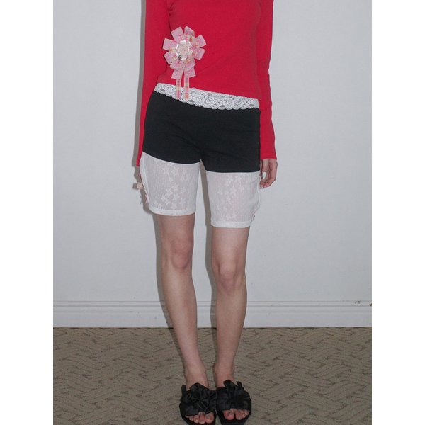 Star Lace Ribbon Half Pants_BLACK