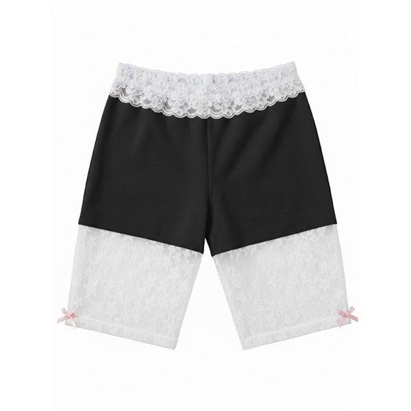 Star Lace Ribbon Half Pants_BLACK
