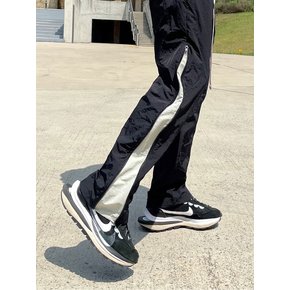 NYLON SIDE LINE ZIPPER PANTS (BLACK&CREAM)