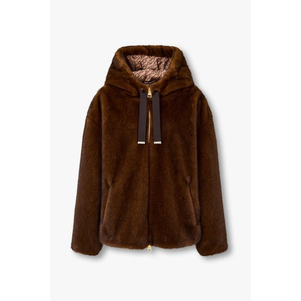 여성 페이크 퍼 스트링 헴 후드 자켓 4625311508000