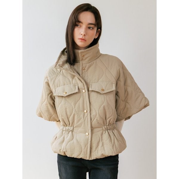 하이넥 퍼프 소매 드로스트링 퀼팅 경량 패딩_2color