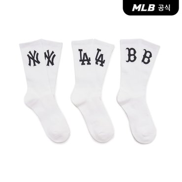 MLB [코리아공식]빅로고 양말 3족세트 (White)