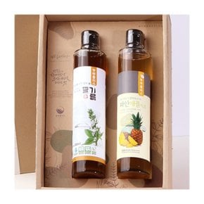 국산 저온착유 들기름 파인애플 식초 300ml 2병 선물세트  농부플러스