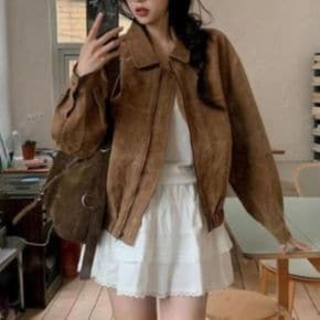 여성 키치무드 스웨이드 크롭 집업 자켓_P412395985