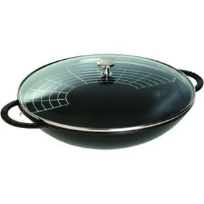 영국 스타우브 냄비 Staub Cast Iron Wok including Glass Lid and Removable Grid ert Suitable