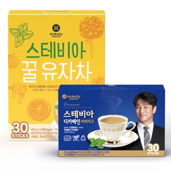  맥널티 디카페인 스테비아 당제로 커피믹스 30개입+꿀 유자차 30개입