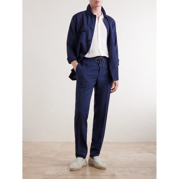 테이퍼드 플리츠 울 실크 리넨 블렌드 드로우스트링 팬츠 46376663163019213