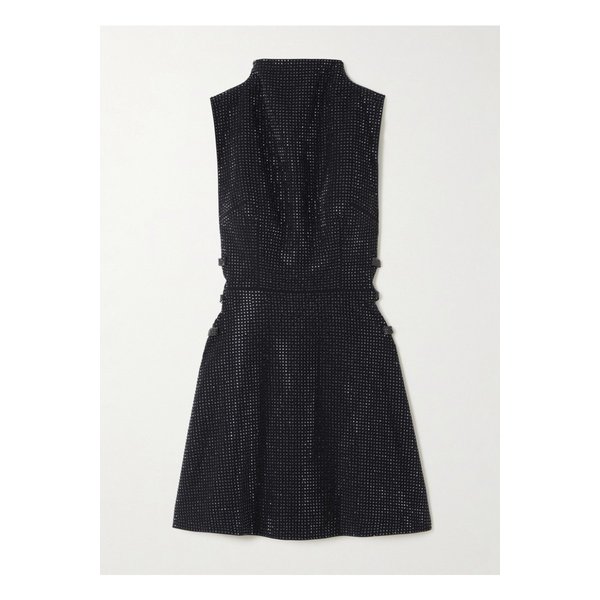 보우 크리스털 장식 크레이프 터틀넥 미니 드레스 블랙 1647597345383076