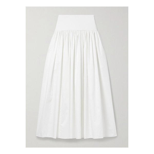 라 리뉴 로렌스 스트레치 니트 트리밍 개더 코튼 포플린 미디 스커트 블랙 46376663162851578