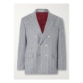 부르넬로쿠치넬리 브루넬로쿠치넬리 더블 브레스트 스트라이프 실크 울 캐시미어 혼방 블레이저 1647597341958872