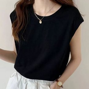 베이직 라운드 캡 민소매 티셔츠