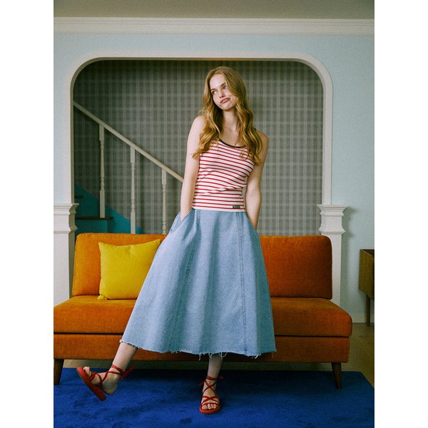 Classic Flare Denim Skirt (Light Blue)