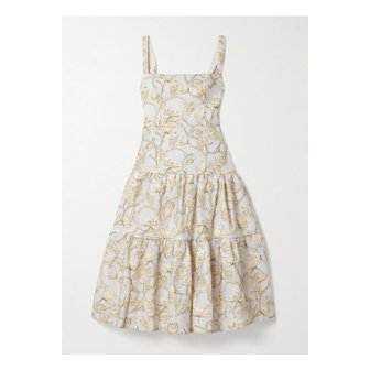 아구아벤디타 리마 솔레다드 장식 플로럴 프린트 튤 미디 드레스 아이보리 1647597352544592