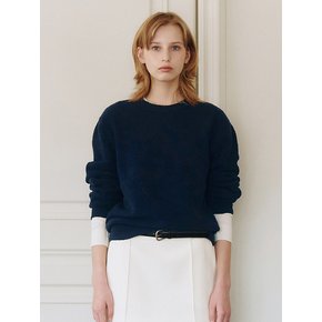 Merino Wool / Baby Alpaca Blend Round Knit Sweater_Navy