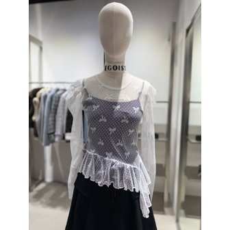 에고이스트 [여주점] 리본 모티브 메쉬 언발 티셔츠 ES2OTL52