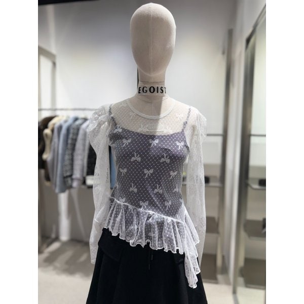[여주점] 리본 모티브 메쉬 언발 티셔츠 ES2OTL52