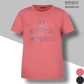 여성 신축성 좋은 여름 라운드 반팔 티셔츠 등산 일상 운동복 플루티셔츠R4 1MQTSM4523 핑크
